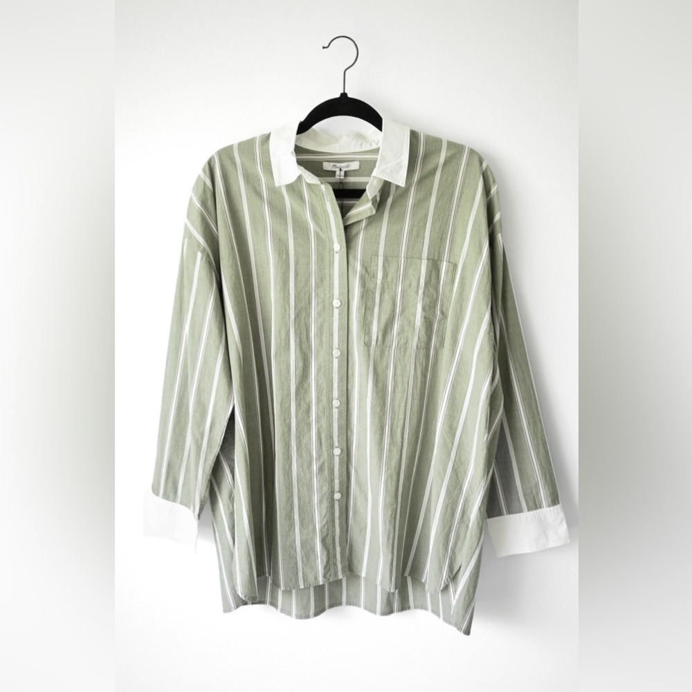 Madewell Olive Green Striped Button Down Shirt - Picture 6 of 13